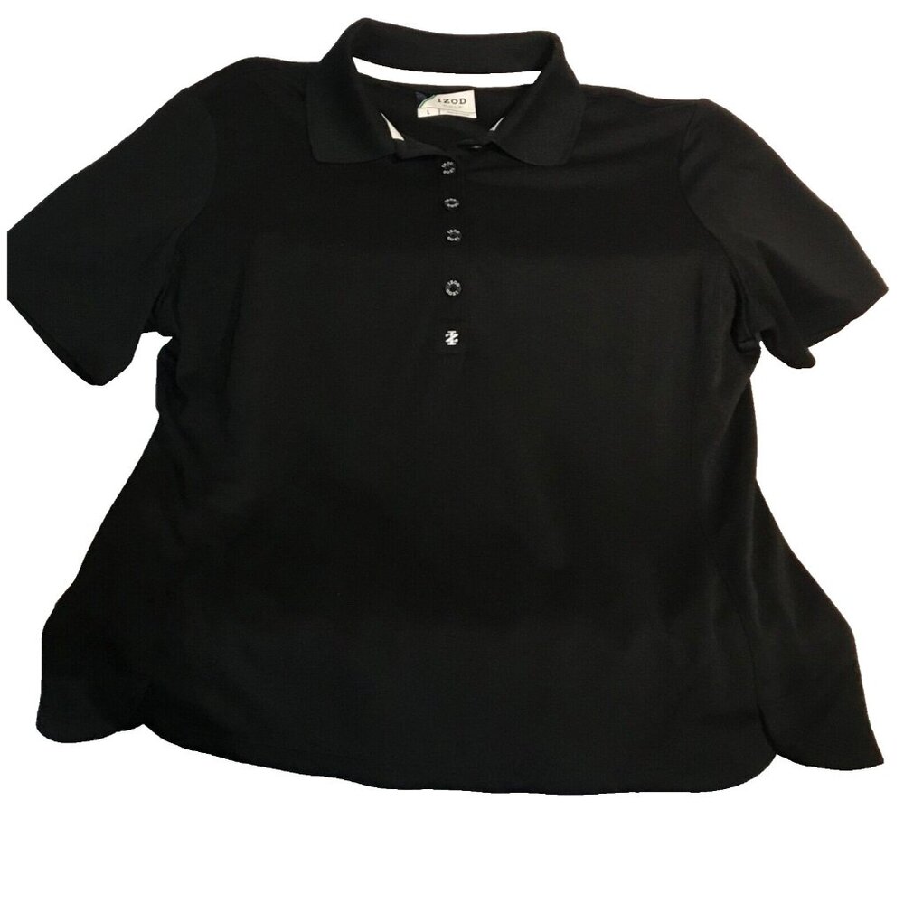Izod Golf Shirt Womens Black Size Large Short Sleeve Collar Breathable Side Slit